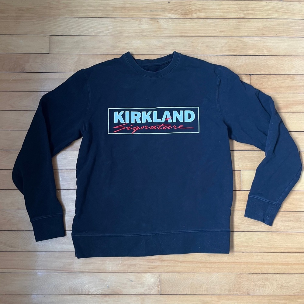 Kirkland Signature Logo Crewneck Sweatshirt Navy Blue Graphic Pullover Mens M
